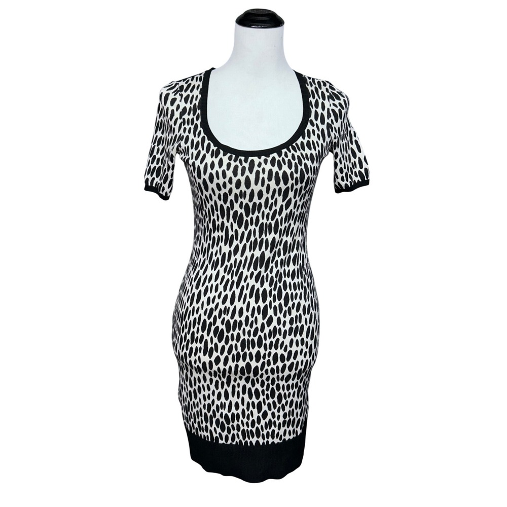 Ann Taylor Bodycon Dress Women XXSP Black White Animal Stripe Knit Short Sleeve